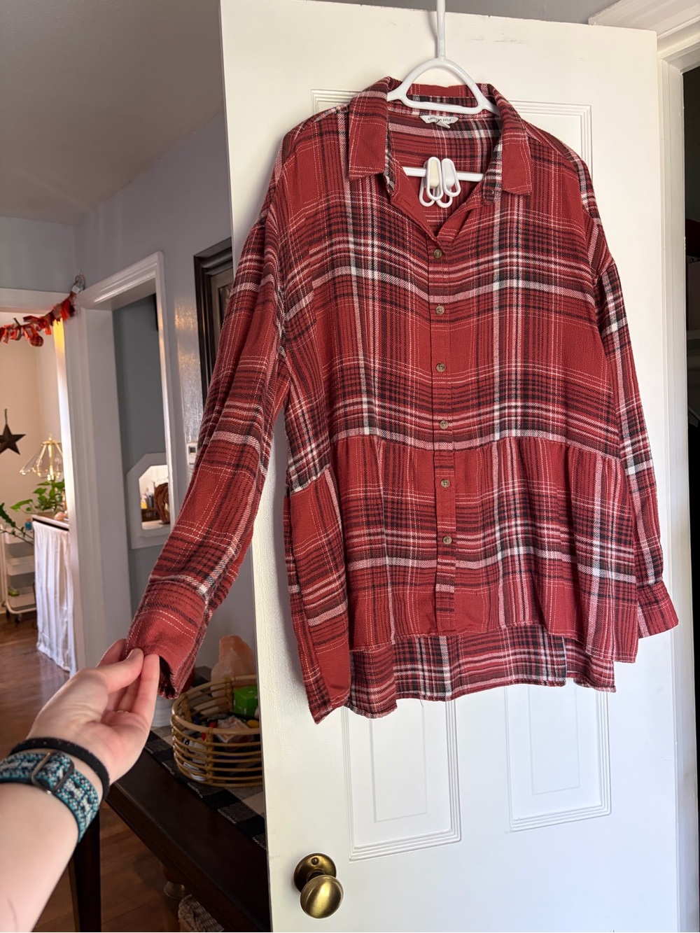 American Eagle Outfitters Rust Red Plaid Button-Down Shirt